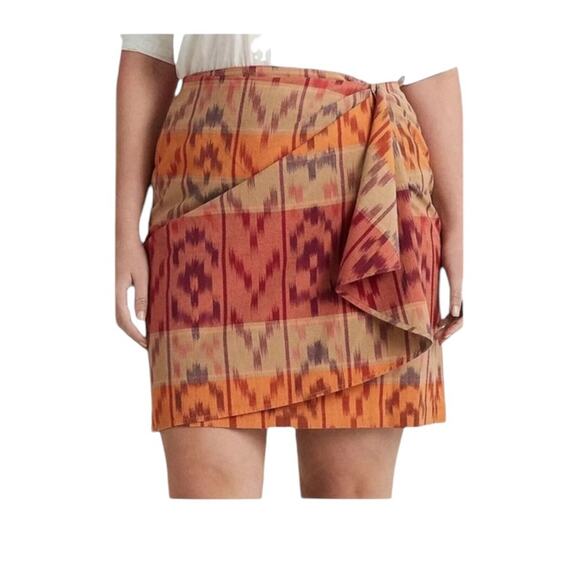Lauren Ralph Lauren True Wrap Skirt Above Knee Geo Motif Ruffle Ikat Fall NEW 22 - Picture 1 of 11